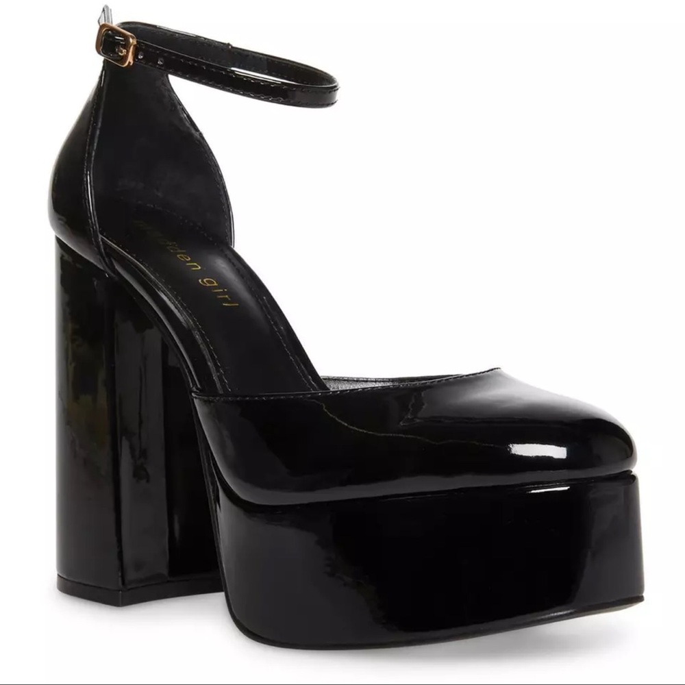 Madden Girl Womens Dion Black Block Heel Platform Heels 7 BHFO 5164
